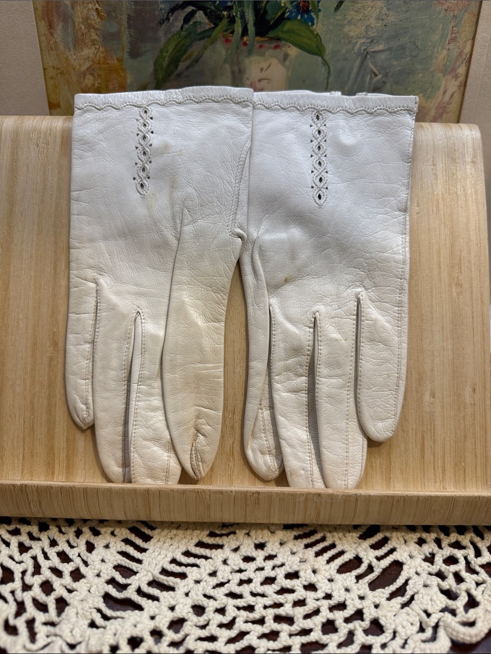 Vintage Cream Real Kidskin Leather Dress Gloves Size 7.5 West Germany